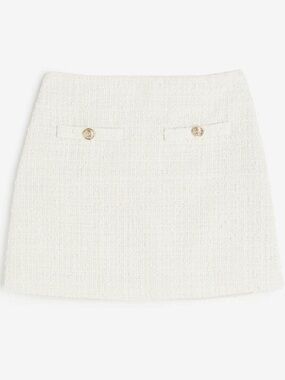 H&M Textured White Tweed Mini Skirt